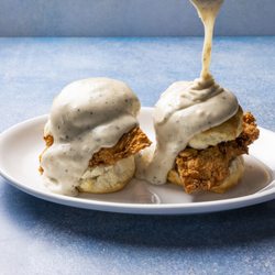 Dish Society - Fried Chicken & Biscuits with gravy breakfast brunch all day
