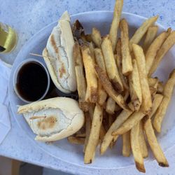 Blue Anchor - Beef tip sandwich w/fries.
