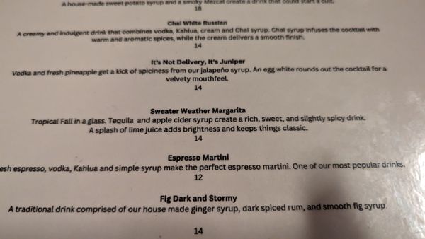 Menu photo 2 Juniper Elizabeth City, NC