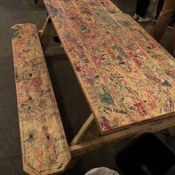 Axe Kickers - Table with writing all over it - Axe Throwing Near Me - Seattle, Washington
