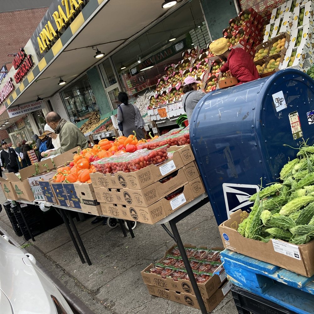 Outdoor displays brimming with produce Outdoor displays brimming with produce