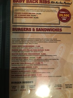 Menu photo 2 O'Learys Helsinki, 18