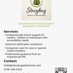 Stacybug Adventures - Safe and supportive travel, guided by an experienced RN. Compassionate care for seniors, children, and travelers with accessibility needs.
