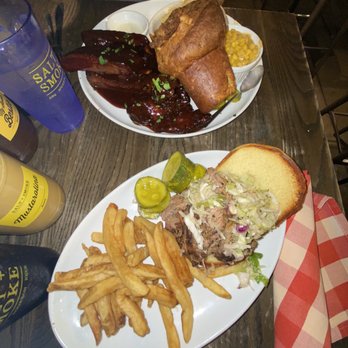 Salt + Smoke - My Pulled Pork sandwich, and my bf's Ribs + Smoked Wings. Sooo yummy!! - Barbeque Near Me - Saint Charles, Missouri Salt + Smoke - My Pulled Pork sandwich, and my bf's Ribs + Smoked Wings. Sooo yummy!! - Barbeque Near Me - Saint Charles, Missouri