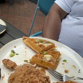 Makers Union - Chicken and waffles, the waffles were like a cornmeal mix, so light and fluffy yum - Pubs Near Me - Reston, Virginia Makers Union - Chicken and waffles, the waffles were like a cornmeal mix, so light and fluffy yum - Pubs Near Me - Reston, Virginia