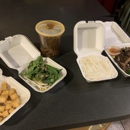 Fried tofu, beef noodle soup, and crying tiger beef. Fried tofu, beef noodle soup, and crying tiger beef.