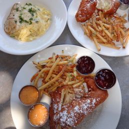 Battered & Fried Monte Cristo Sandwich & Battered & Fried Triple Cheese Monte Cristo Sandwich, & Herb Roasted Chicken Alfredo Pasta Battered & Fried Monte Cristo Sandwich & Battered & Fried Triple Cheese Monte Cristo Sandwich, & Herb Roasted Chicken Alfredo Pasta