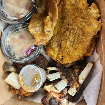 Blueline Fry plantain - Fried Goat (Tassot) with Fried Plantain, Side Pikliz - Caribbean Near Me - Brooklyn, New York