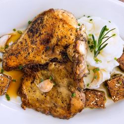 Paul Martin's American Grill - Brick Chicken, cooked under a cast iron skillet to sear in the juices