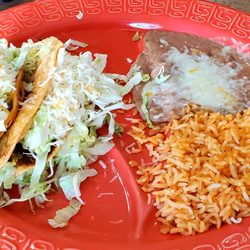 Rancho Grande El Toro Mexican Cuisine - Two Shredded Beef Tacos Dorado Combination Plate