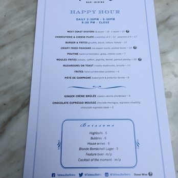 Tableau Bar Bistro - Happy hour menu - Bars Near Me - Vancouver, British Columbia