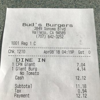 Bud's Burgers - I got a meal and an extra burger. - Burgers Near Me - Vallejo, California Bud's Burgers - I got a meal and an extra burger. - Burgers Near Me - Vallejo, California