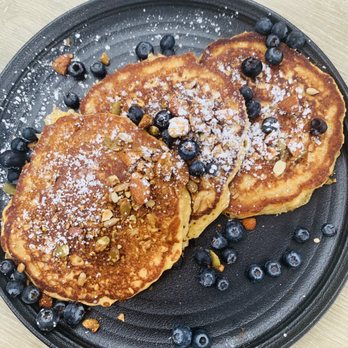 Margot - Oatmeal pancakes - got Nutella syrup on the side - SO GOOD ! - Spanish Near Me - Culver City, California Margot - Oatmeal pancakes - got Nutella syrup on the side - SO GOOD ! - Spanish Near Me - Culver City, California