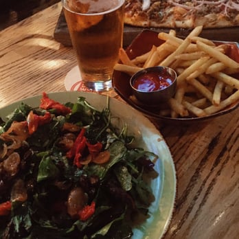 Scaddabush - Tuscan salad without cheese, steam whistle, Rosemary garlic fries (so bomb) and the pizza - Italian Near Me - Richmond Hill, Ontario Scaddabush - Tuscan salad without cheese, steam whistle, Rosemary garlic fries (so bomb) and the pizza - Italian Near Me - Richmond Hill, Ontario