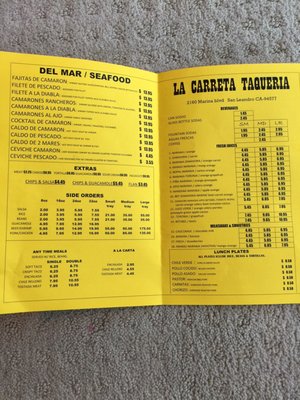 Menu photo 8 La Carreta Taqueria San Leandro, CA