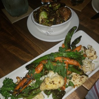Whiskey Cake - Roasted Brussels sprouts w/ bacon and Arrosto Misto - New American Near Me - Plano, Texas