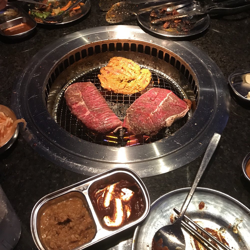 Iron Age - Curry pork steak on the top and seasoned steaks on the bottom. - Korean Near Me - Catonsville, Maryland