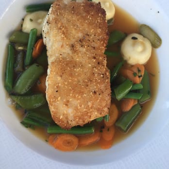 Battello - Pine nut crusted halibut - very savory with pancetta broth and parsnip purée - Italian Near Me - Jersey City, New Jersey