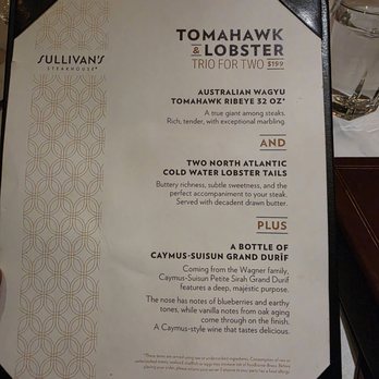 Sullivan's Steakhouse - Menu - Bars Near Me - Raleigh, North Carolina Sullivan's Steakhouse - Menu - Bars Near Me - Raleigh, North Carolina