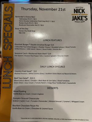 Menu photo 1 Nick and Jake's Parkville, MO Menu photo 1 Nick and Jake's Parkville, MO
