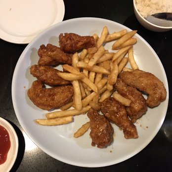 Bonchon Cambridge - John F Kennedy St - 8-Piece Wings (Split half spicy, half soy sauce) with fries and rice as sides - Korean Near Me - Cambridge, Massachusetts Bonchon Cambridge - John F Kennedy St - 8-Piece Wings (Split half spicy, half soy sauce) with fries and rice as sides - Korean Near Me - Cambridge, Massachusetts