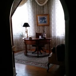 The view of the tower suit from the bedroom to the downstairs sitting area with writing desk