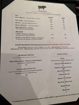 Menu photo 5 LG's Prime Steakhouse La Quinta, CA