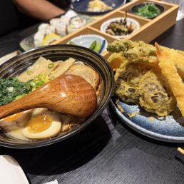 Tonkotsu Ramen and Tempura Combo and Philadelphia Roll Tonkotsu Ramen and Tempura Combo and Philadelphia Roll