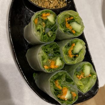 Eat At Thai - Fresh spring rolls - Six fresh spring rolls filled with lettuce, cucumber, and shredded carrots, served with a side of peanut dipping sauce. - Thai Near Me - Berkeley, California