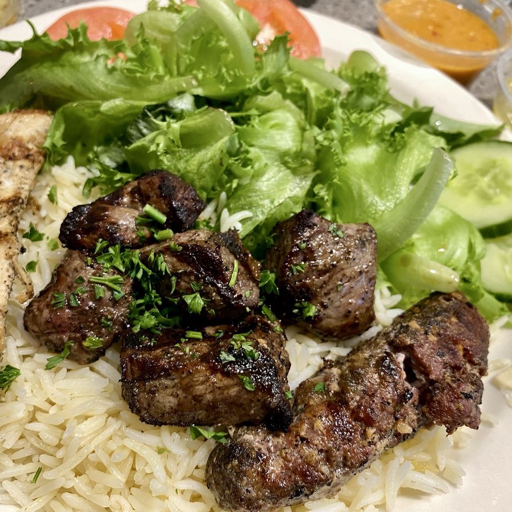 Aladdin's Eatery-Mishawaka - Aladdin's Combo (chicken, beef, and Jaffa) with hot sauce and house dressing - Middle Eastern Near Me - Mishawaka, Indiana Aladdin's Eatery-Mishawaka - Aladdin's Combo (chicken, beef, and Jaffa) with hot sauce and house dressing - Middle Eastern Near Me - Mishawaka, Indiana