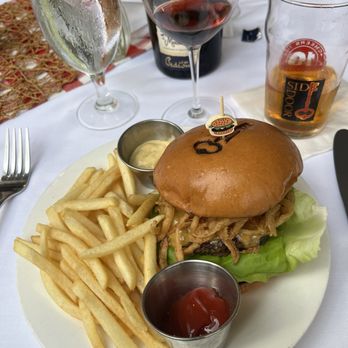 Five Crowns - Burger 2 with French fries Loved the key design on the burger bun! - Steakhouses Near Me - Corona del Mar, California Five Crowns - Burger 2 with French fries Loved the key design on the burger bun! - Steakhouses Near Me - Corona del Mar, California