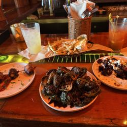 Spruce - Dates wrapped in bacon. Crispy Brussels sprouts with balsamic/maple syrup smoked yogurt with pistachios and beets.