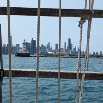 Tall Ship Windy - Chicago skyline through the sailing ropes. - Boating Near Me - Chicago, Illinois