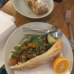 cafe schweizer - Apple strudel, pumpkin seed, arugula, avocado, sweet potato sandwich