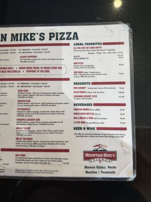 Menu photo 2 Mountain Mike's Pizza Moreno Valley, CA