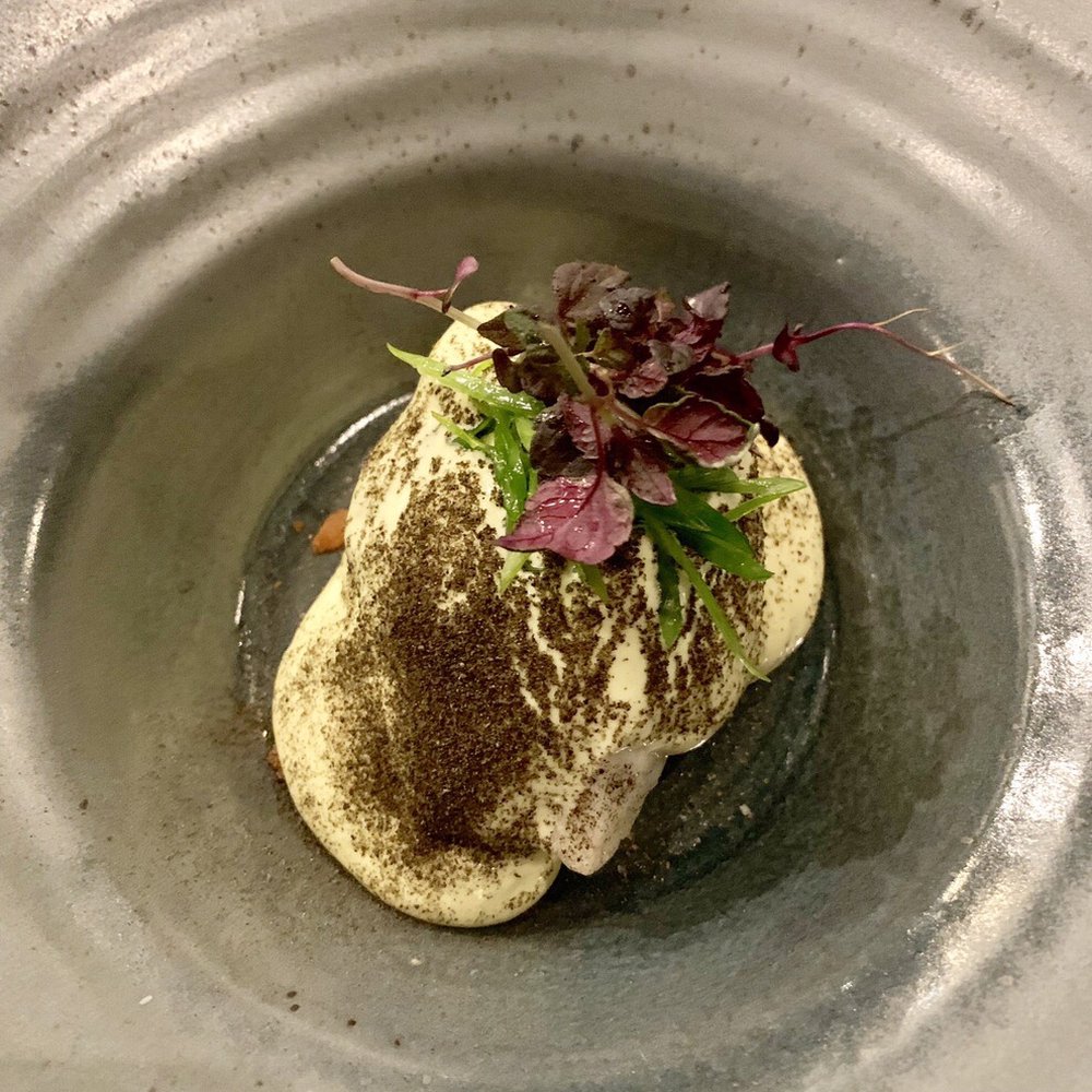 Demi - Black cod sabayon with crabapple-boshi, chestnut, charred scallion - French Near Me - Minneapolis, Minnesota Demi - Black cod sabayon with crabapple-boshi, chestnut, charred scallion - French Near Me - Minneapolis, Minnesota