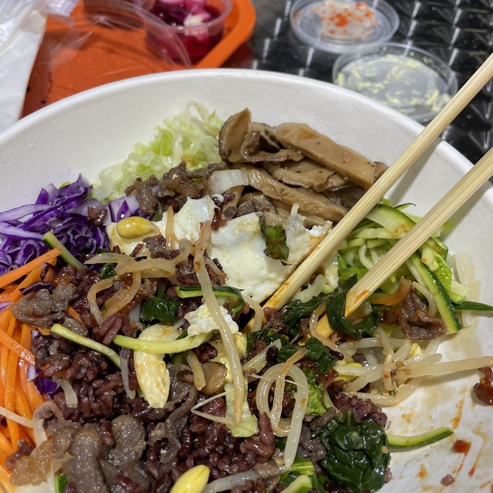 Moojigae Korean Grill - Bibimbop -purple rice and bulgolgi - Korean Near Me - Honolulu, Hawaii Moojigae Korean Grill - Bibimbop -purple rice and bulgolgi - Korean Near Me - Honolulu, Hawaii