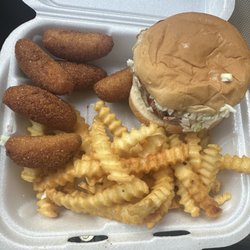 Cook Out - Gallatin Pike - Cookout BBQ Plate with Slaw, Fries and Hush Hushpuppies.