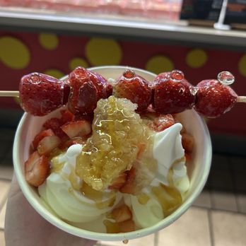 Yoajung - yoajung signature with honeycomb and strawberries, plus strawberry tanghulu - Ice Cream & Frozen Yogurt Near Me - Honolulu, Hawaii Yoajung - yoajung signature with honeycomb and strawberries, plus strawberry tanghulu - Ice Cream & Frozen Yogurt Near Me - Honolulu, Hawaii