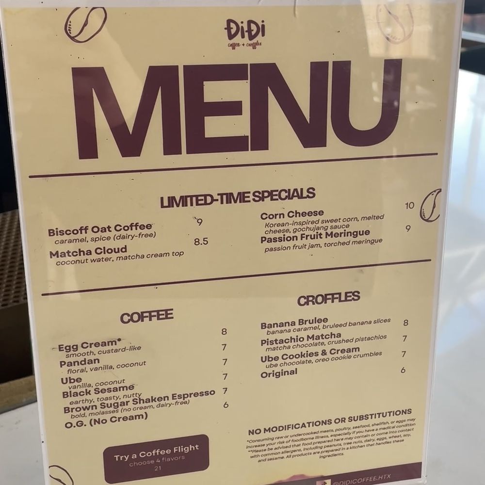 Di Di Coffee - menu - Cafes Near Me - Houston, Texas Di Di Coffee - menu - Cafes Near Me - Houston, Texas