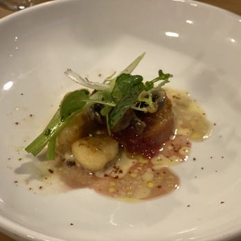 Distilled On Jefferson - Country ham wrapped scallops (amuse bouche portion, not full entree) - Southern Near Me - Lexington, Kentucky Distilled On Jefferson - Country ham wrapped scallops (amuse bouche portion, not full entree) - Southern Near Me - Lexington, Kentucky