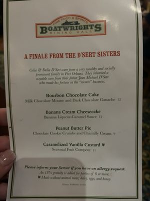 Menu photo 1 Boatwright's Dining Hall Lake Buena Vista, FL