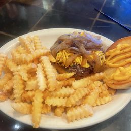 Bourbon, burger, and truffle fries Bourbon, burger, and truffle fries
