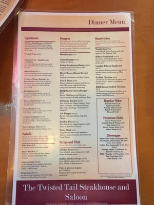 Menu photo 2 The Twisted Tail Steakhouse & Saloon Logan, IA