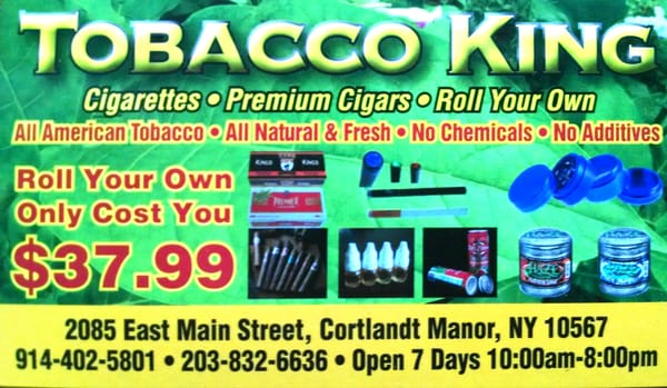 roll your own cigarettes tobacco near me Tobacco King, 2085 E Main St, Cortlandt, NY 10567, US