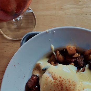 Jealous Monk - Brunch: Bottomless (Cranberry) Mimosa & Eggs Benedict served over corned beef hash with a side of toast! - Beer Gardens Near Me - Mystic, Connecticut Jealous Monk - Brunch: Bottomless (Cranberry) Mimosa & Eggs Benedict served over corned beef hash with a side of toast! - Beer Gardens Near Me - Mystic, Connecticut