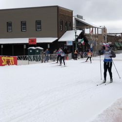American Birkebeiner - Skiers 100 yards from the finish line.