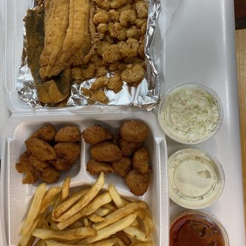 The Captain's Cap - Any Two Combination- flounder, calabash shrimp, fries, hush puppies, and slaw. - Seafood Near Me - Gastonia, North Carolina