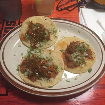 Super A's - Two al pastor and one barbacoa taco (right side) on taco Tuesday - Mexican Near Me - Costa Mesa, California