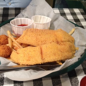 Flying Fish - Basket of Fried Tilapia 2 fillers with fries and hush puppies - Seafood Near Me - Bentonville, Arkansas